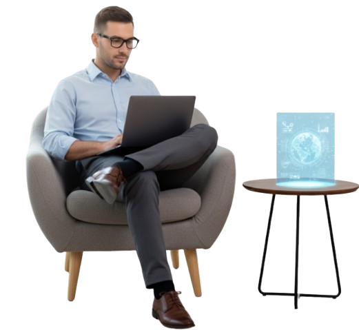 A Man Is Working On A Laption, And Having A Earth Element On Table